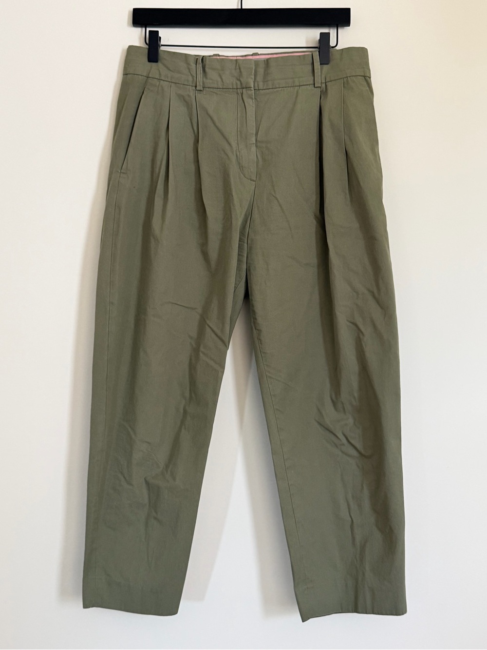 COS Size EU 38 US 8 Olive Green Pleated Pants High Rise Cropped Tapered Trousers
